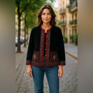 Vintage White Stag Large Embroidered Beaded Button Down Jacket Boho Dark Craft